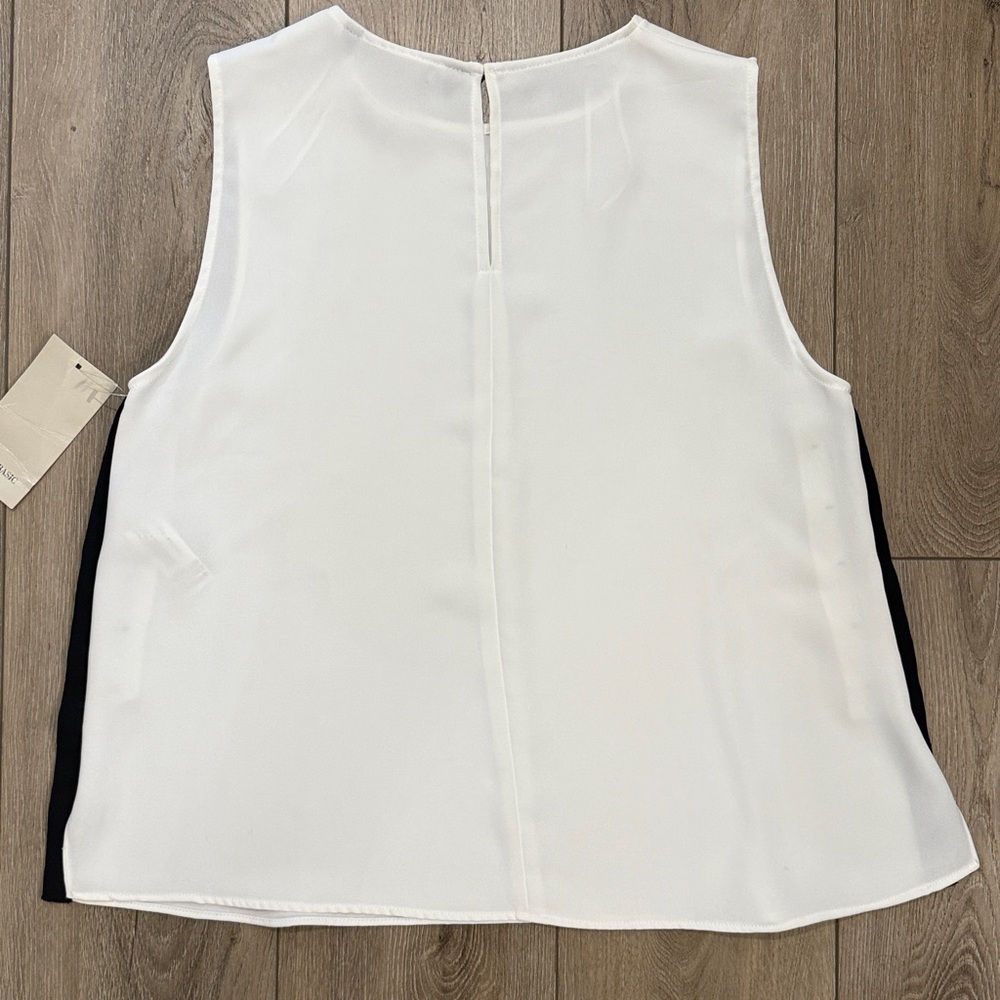 Zara Crewneck Flowy Sleeveless White w/ Black Stripe/Button Details Shell Blouse - Picture 7 of 9